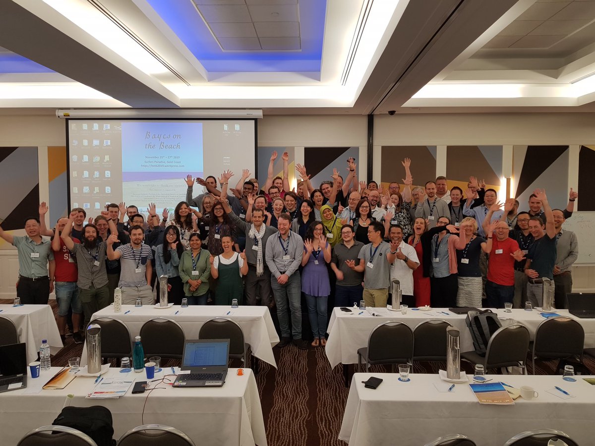 KerrieMengersen's tweet photo. And that's a wrap.
After a final workshop by Mark Briers from the Turing Institute on Bayes and Big Data  (see it of you Can, it's great!), we draw the curtain on #bayesonbeach2019. Thanks to speakers &amp; organisers and sponsors esp @danwkenn &amp; @SelbyQUT. https://t.co/t73RbMzKuo
