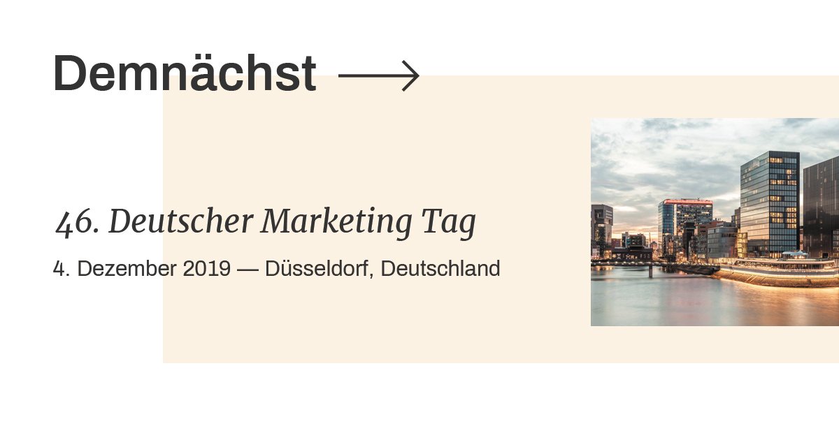 In einer Woche ist es schon soweit, TRG ist auf dem 46. Marketing Tag in Düsseldorf vertreten.
Albin, Laura, Stephan und Tim sind persönlich vor Ort. Wir freuen uns Euch zu treffen.
Agenda: bit.ly/2Otiolv
#TRG <a href="/dmv_tweets/">DMV</a>  #marketing_centricity #DMV
#CustomerJourney