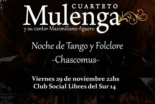 CuartetoMulenga's tweet photo. Entre viernes en Chascomus!
Venite!
#hastalamilongasiempre https://t.co/r1Ru5nGuIG https://t.co/Heqr65Lxdx