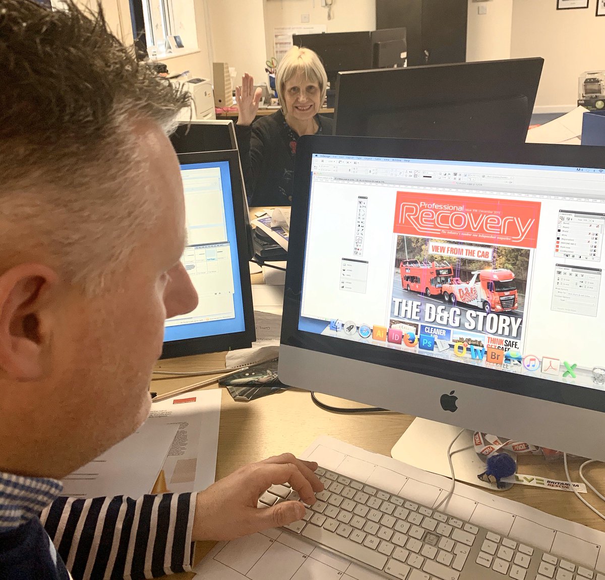 Issue 316 about to go to press, Jamie just putting the finishing touches to the front page. A bonus wave from our Marie.