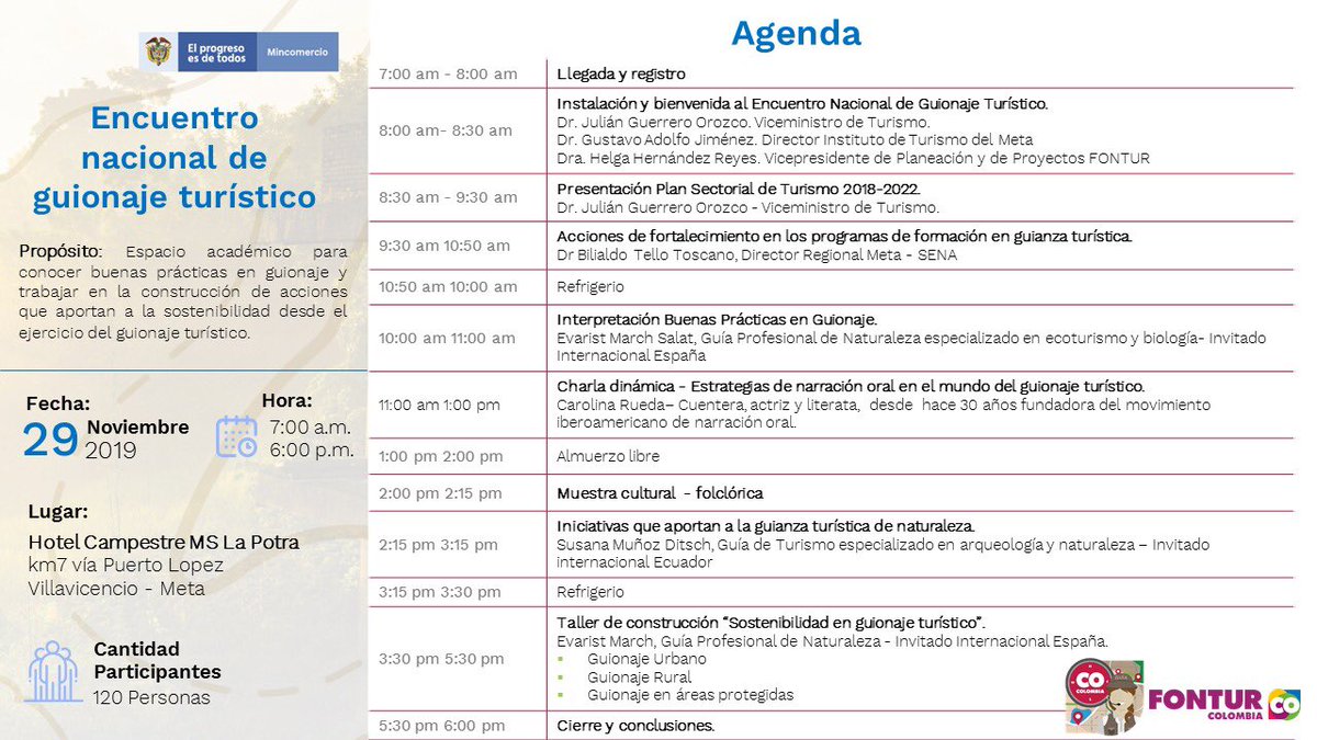 turismo_meta's tweet photo. Este 29 de noviembre "Encuentro Nacional de Guionaje Turístico" en el departamento del Meta, para mayor información e inscripciones visita: https://t.co/FuVDidCioO https://t.co/n6YmOZBbUV