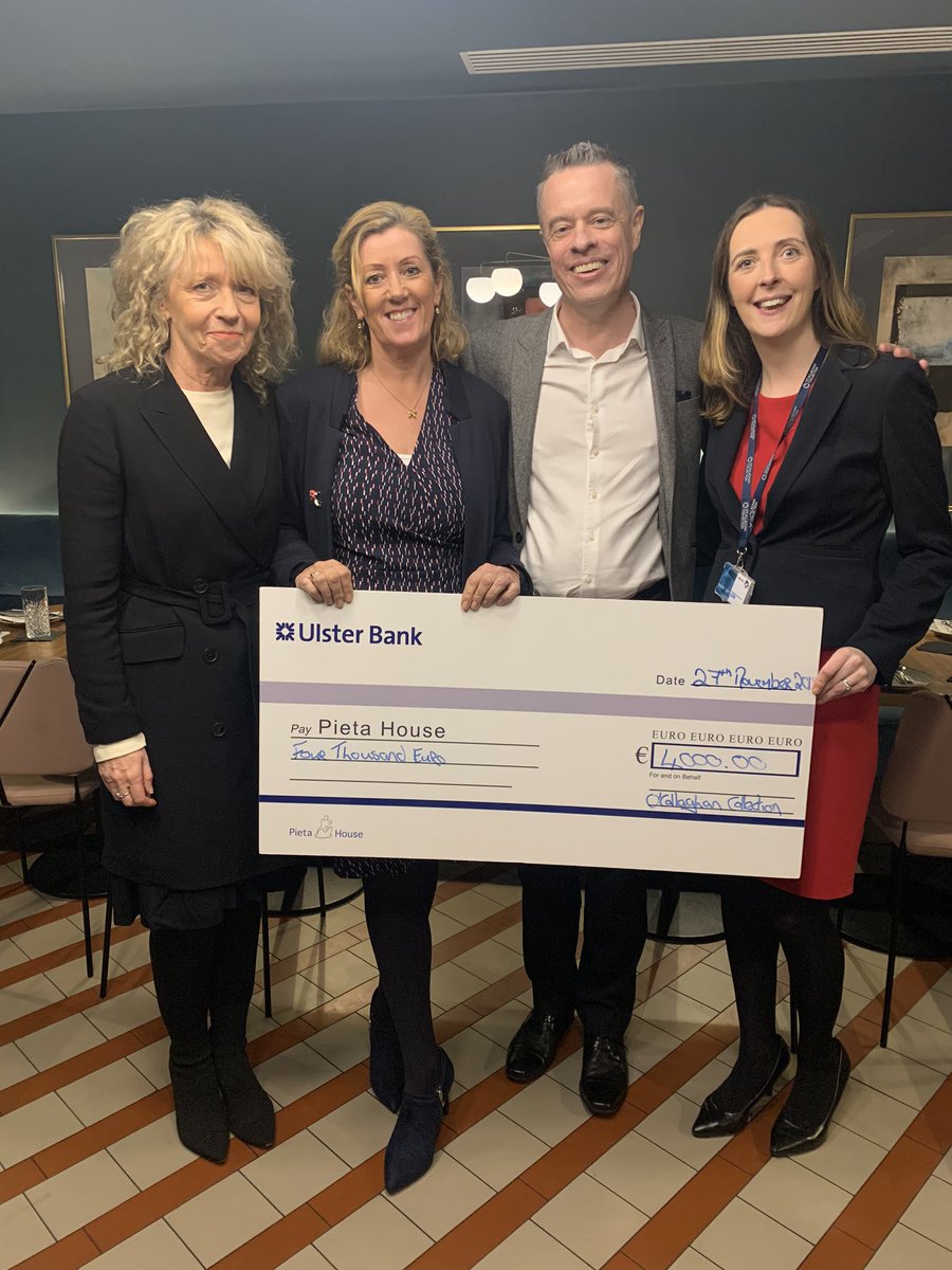 We were delighted to present <a href="/PietaHouse/">Pieta</a> with a cheque for €4000 this morning which we raised while cycling the distance from Dublin to Gibraltar on static bikes outside The Davenport hotel on September 4th and 5th. Such a great cause to raise money for we are very proud👏🏼