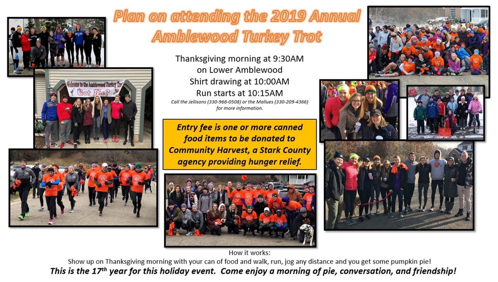 alexmallue's tweet photo. Hope to see everybody for another great Amblewood Turkey Trot tomorrow! Be sure to bring a canned food item to be donated to Stark County Community Harvest! Happy Thanksgiving! https://t.co/3uSuUWiaJH