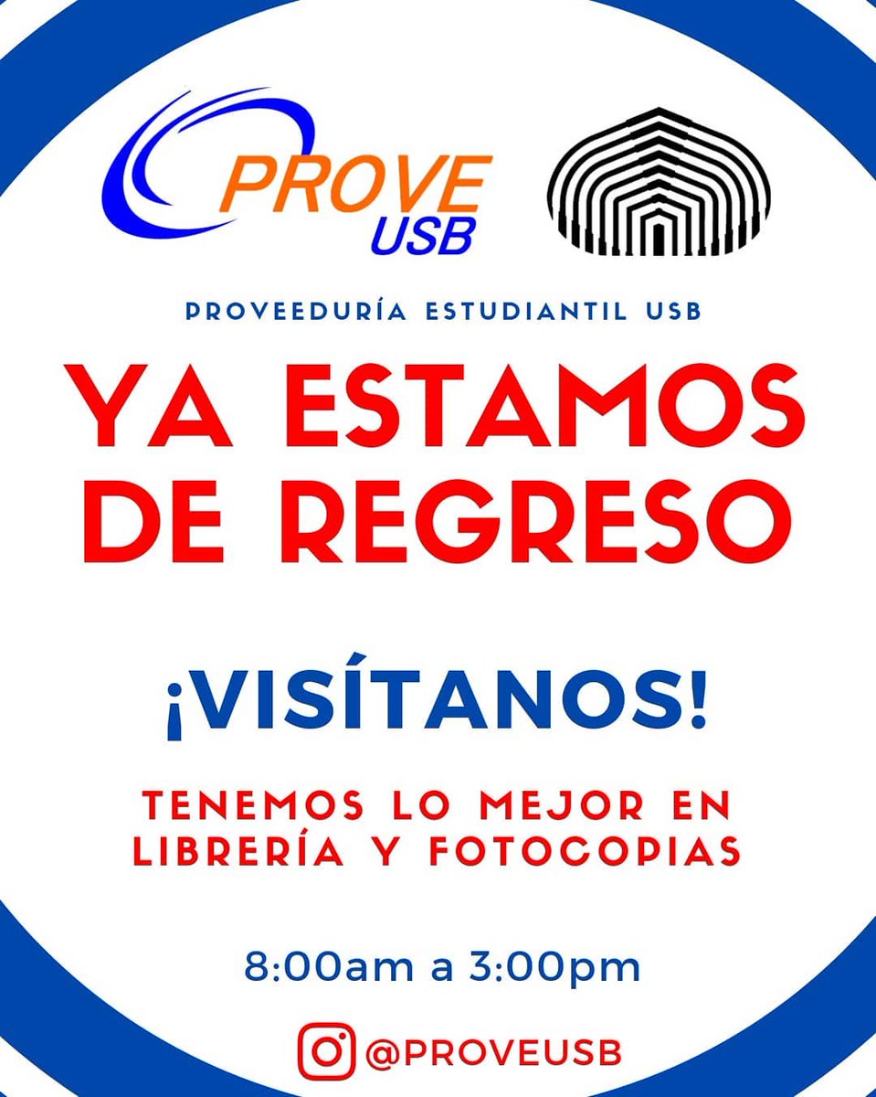 ProveUSB's tweet image. ¡Tu Proveeduría Estudiantil ya está de regreso!
Acércate de Lunes a Viernes de 8:00am a 3:00pm 😉
#ProveUSB