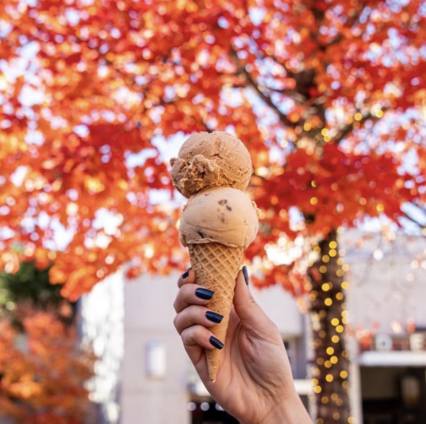 We love this photo of Sweet Potato Crunch and Pumpkin Spice from <a href="/atl_bucketlist/">ATL Bucket List</a>! Don’t forget to tag us in your posts, we’d love to share your images and #butterandcream stories. #MeetMeAtTheRedBench #icecream #sweetpotato #pumpkin #decatur #atl