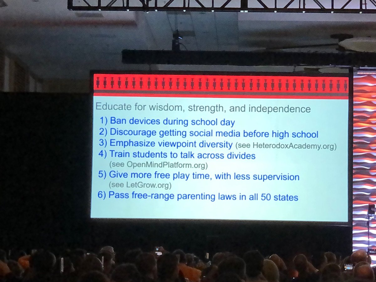 rob_bryan's tweet image. At National Summit on Education Reform, we heard from Jonathan Haidt about educating for wisdom, strength, and independence. How do you feel about banning devices during school and discouraging social media use before high school? #ExcelinEd #EIE19 #NCed
