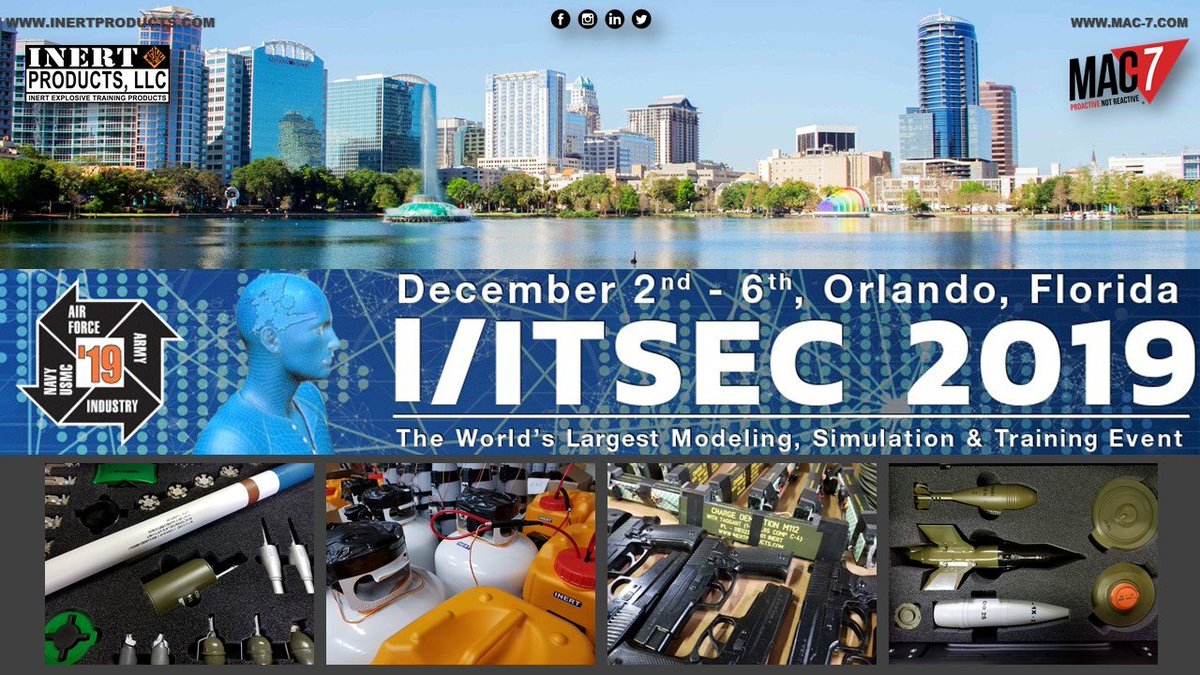 mac7training's tweet image. Inert Products, LLC and MAC 7 are heading to Orlando for the 2019 I/ITSEC event! Join us to discover how we can assist you. For more information, visit inertproducts.com or mac-7.com
#realistictrainingsaveslives #proactivenotreactive
#iitsec #cbrne #eod