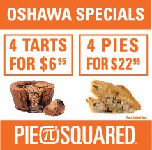 Pie2Squared's tweet photo. Just in time for #blackfriday we have some new specials to announce at our Oshawa Centre location! 

Get four of our gourmet, savoury pies for only $22.95.

And a perfect treat or gift, get four tarts for only $6.95. 

#piesquared #pie #oshawa #oshawaeats @OshawaCentre https://t.co/rsFFxjEzWo