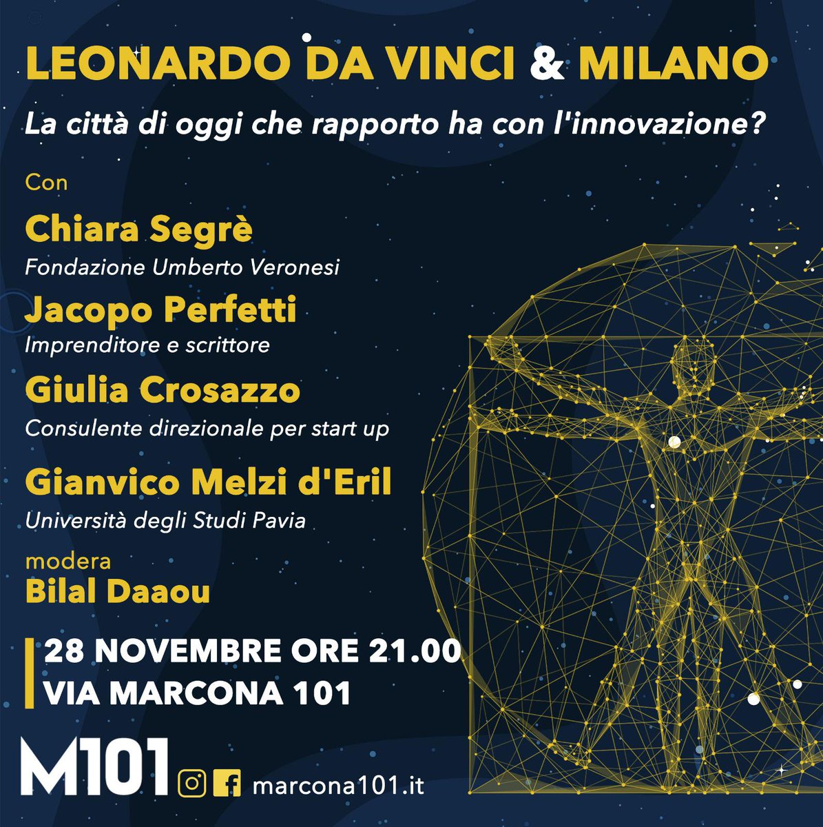 bilaldaaou's tweet photo. Se Leonardo Da Vinci fosse nato 500 anni dopo, quale Milano lo avrebbe accolto?
Ne parliamo al circolo Marcona101.
Ci vediamo domani sera!
 #umanesimoDigitale #28novembre https://t.co/WCaO8sctIb