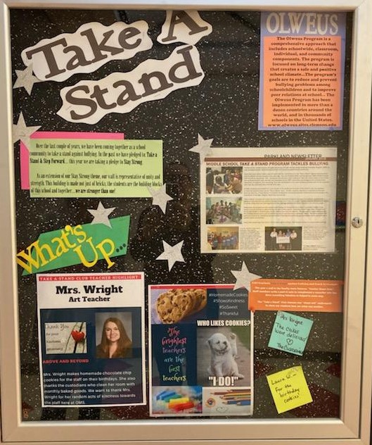 Check out the 'Take a Stand' club display board in the front lobby!! Updated regularly by the students! #omsjags #teachersrock #takeastand #teacherrecognition #bekind #cookies