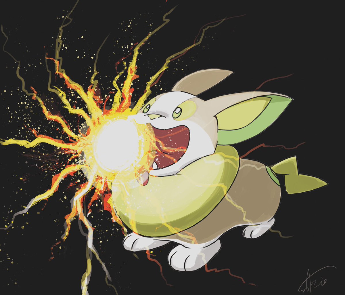 yamper pokemon (creature) no humans solo open mouth signature tongue electricity  illustration images