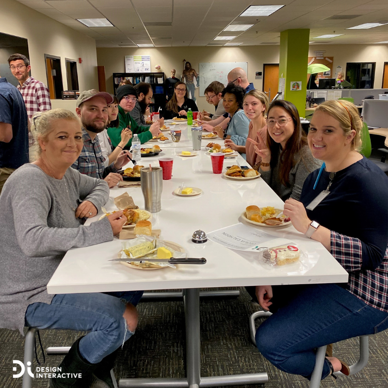 DInteract's tweet photo. DI's Thanksgiving potluck was a major success! Wishing you a Happy Thanksgiving from Design Interactive! #workatdi #thanksgivingpotluck #designinteractive https://t.co/I8FRq1uyam