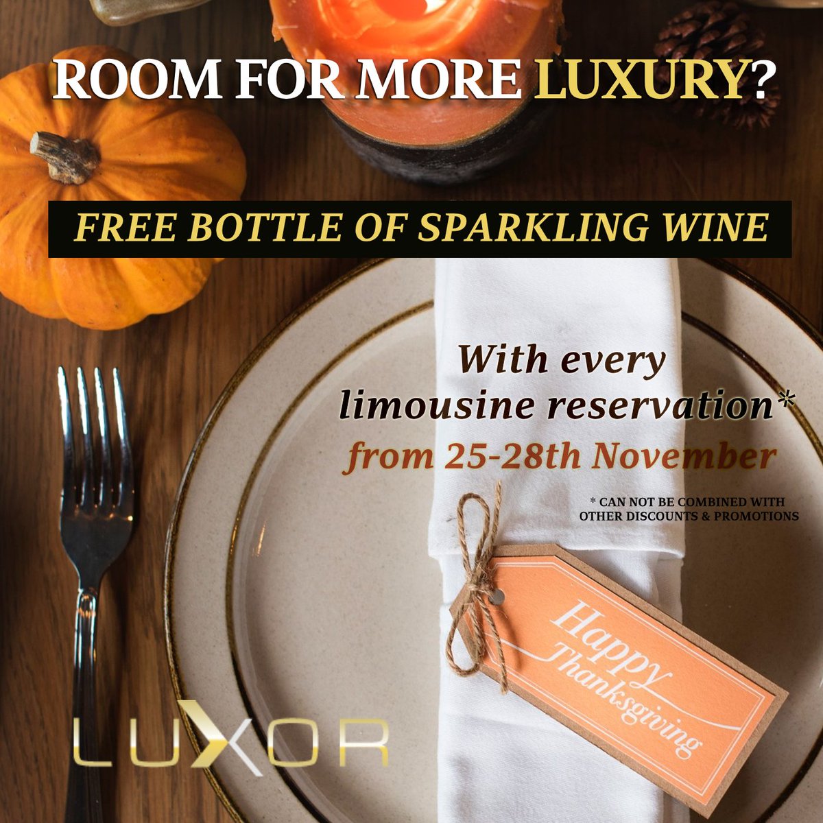 LuxorLimo's tweet photo. Are you a part of our #newsletter community?
If not, this is the perfect time to join!
.
A very special Luxor Thanksgiving Treat is still here for you -
With every #limousine reservation (3h minimum) for service during Thanksgiving -
Enjoy a 🍾FREE bottle of sparkling wine🍾 https://t.co/LrvaXYv3el