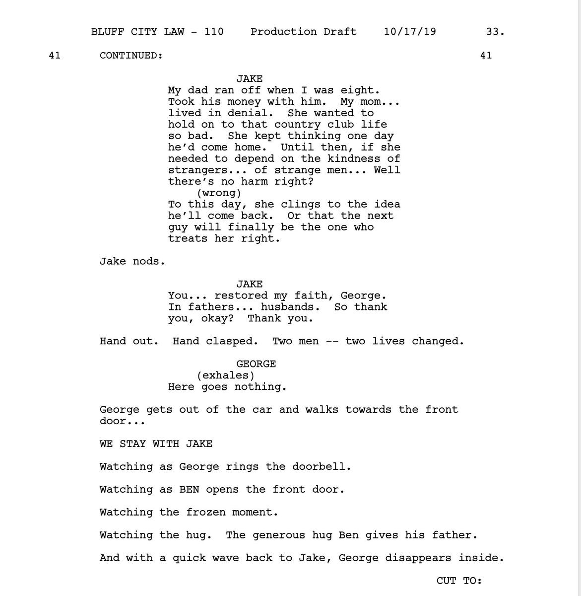 #BluffCityLaw - BTS - "PERFECT DAY".  Without giving anything way for people who haven't seen the episode, this is the last scene in the episode between Jake <a href="/BarrySloane/">𝙱𝚊𝚛𝚛𝚢 𝚂𝚕𝚘𝚊𝚗𝚎 (𝙾𝙵𝙵𝙸𝙲𝙸𝙰𝙻)</a> and George - as scripted.  Directed by @JohnTerlesky