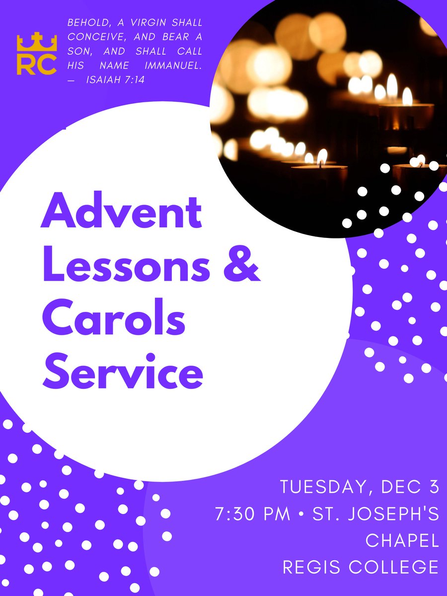 Who doesn't love singing by candlelight? Join us on December 3 (NOT December 30, as the student e-news incorrectly indicated earlier today; that wouldn't be during Advent, after all!) for an Advent lessons &amp; carols service 🎶 followed by cocoa and cookies ☕️🍪 Full details 👇