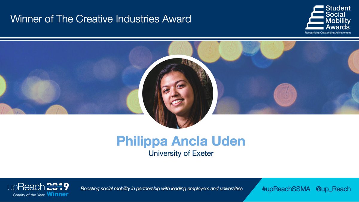 up_Reach's tweet photo. @saeedatcha @SMCommission @upReachJCraven @QMUL Now onto the Creative Industries Sector Award, presented by @HixClare, Producer/Director at the BBC (including the 2019 documentary #howtobreakintotheelite.
The winner of the award is Philippa Ancla Uden, undergraduate at @UniofExeter! #upReachSSMA https://t.co/BkPvYxfGr1