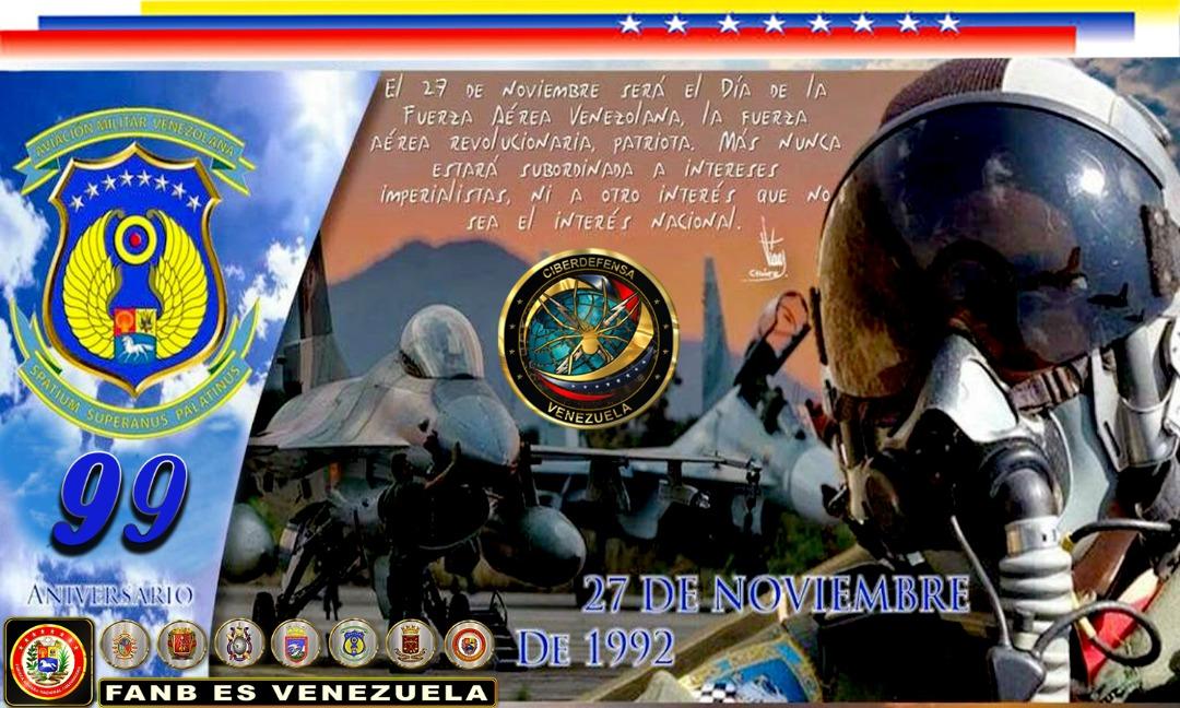 Hoy tenemos el orgullo de celebrar los #99años del Aniversario de nuestra prestigiosa @AviacionFANB, resguardando nuestro espacio aéreo , defendiendo con honor y gloria nuestro territorio soberano. #RumboAlCentenarioAMB.
#99AnivAMB 
#VenezuelaPatriaProductiva