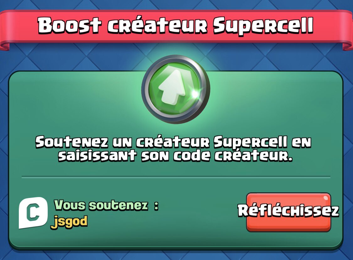 Un grand merci a tout ceux qui ont deja rentré mon code créateur sur CR : jsgod
Grace a votre soutien on va pouvoir faire des trucs de oufff !
Team RT je compte sur vous 😍😍😍
