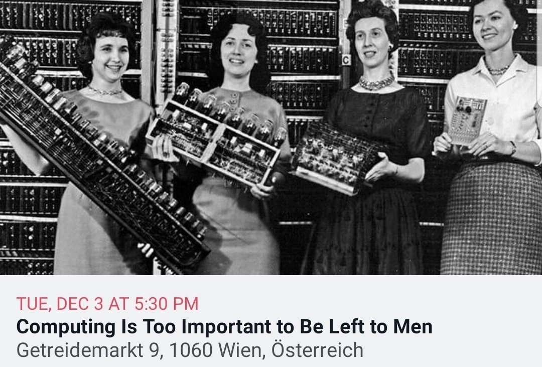 MihiRozman8's tweet photo. #CSDiary Want to talk about education, recruitment &amp; retention of women in computer #science? 🔛 #Vienna 3.12.2019 @ Faculty of Informatics, TU Wien workshops &amp; panel "Computing is too important to be left to men" ➡️ Free: https://t.co/dNmWnAPvsD
@vclaTUwien #womenintech #Austria https://t.co/z7OkgBfm2S