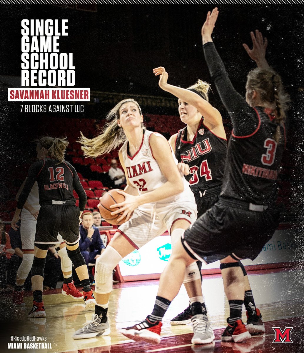 MiamiOH_WBB's tweet image. Congratulations to @skluesner32 on setting a new program record with seven blocks in a single game!!

#RiseUpRedHawks