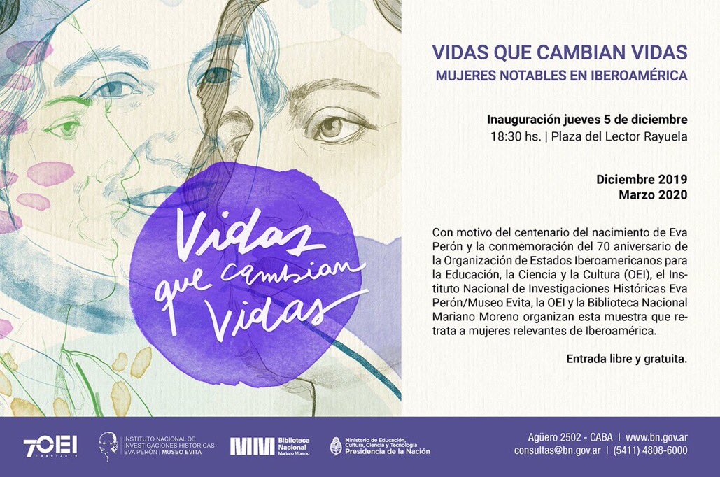 natisav's tweet photo. 📣 Inauguración de la muestra "Vidas que cambian vidas, mujeres notables en Iberoamérica"  

🗓️ 5 de diciembre
⏰18:30
📍Plaza del lector Rayuela - Las Heras 2505, CABA
👉 Entrada libre y gratuita https://t.co/89GHjBEB2t