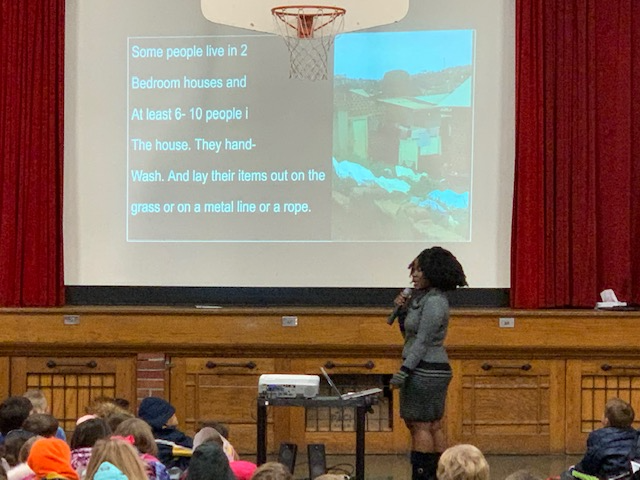 hpstigers's tweet photo. During a global learning assembly, Mrs. Erickson introduced Prosy Mills, an exchange student from Uganda, Africa. Prosy gave an interesting presentation on how different Uganda is from Hastings. #hpstigers #hastingsnebraska #longfellowelementary https://t.co/iz11YejPv8