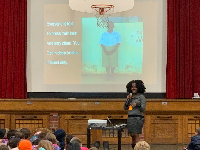 hpstigers's tweet photo. During a global learning assembly, Mrs. Erickson introduced Prosy Mills, an exchange student from Uganda, Africa. Prosy gave an interesting presentation on how different Uganda is from Hastings. #hpstigers #hastingsnebraska #longfellowelementary https://t.co/iz11YejPv8