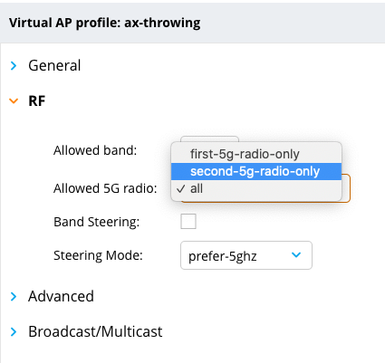 theITrebel's tweet photo. Well now this could be useful :) One can now chose to limit an @ArubaNetworks #AOS8 VAP to only a single 5GHz radio of a dual 5GHz radio AP. Could see this being helpful in trying to ensure airtime to a particular SSID. https://t.co/TsUB2P21hc