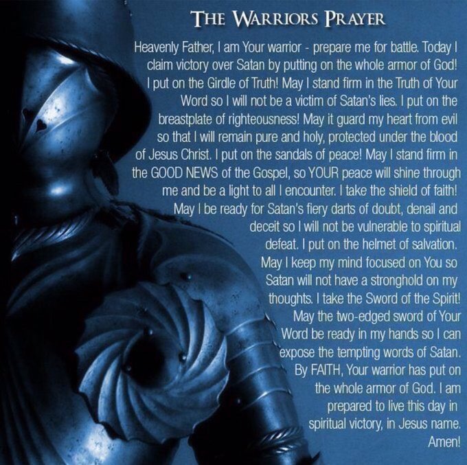 This is not just a battle in the natural world. This is a Spiritual Battle! Prayer is irregular warfare. Make sure to put on your Spiritual Armor before battle.   #BendedKnee