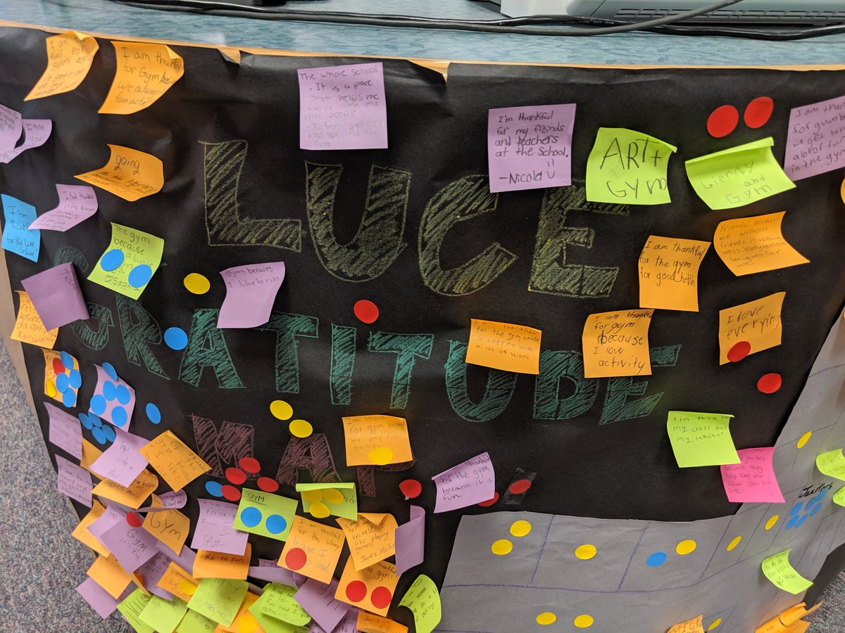 EducationIsTech's tweet image. Luce school gratitude map! Kids wrote who/what subjects they&apos;re thankful for on post its and stuck them on the map. The dots are from the little ones. #gratitude #elementaryed @LuceSchool @LuceCAPT