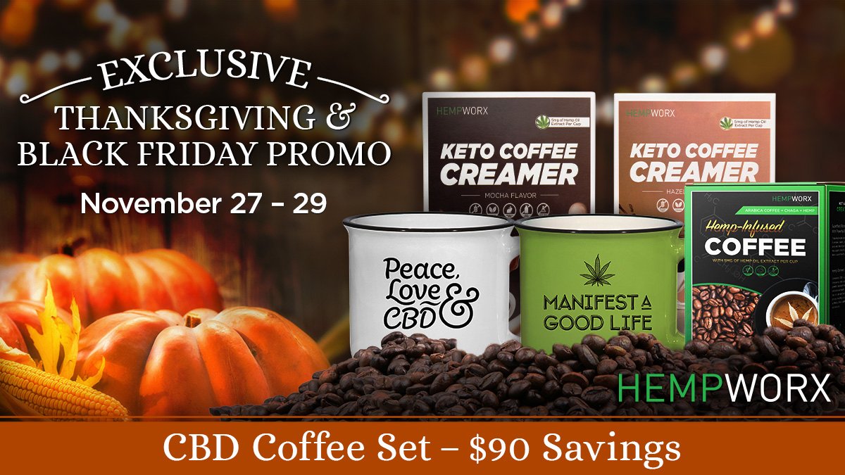 HempWorxHQ's tweet image. Thanksgiving &amp;amp; Black Friday Special: Cozy up with CBD coffee ☕️🌱! We're celebrating the holiday season 🦃 by offering this set of limited edition mugs, CBD-infused coffee and CBD keto creamers! Available for only $149! *Sale valid 11/27-11/29 until midnight. While supplies last.