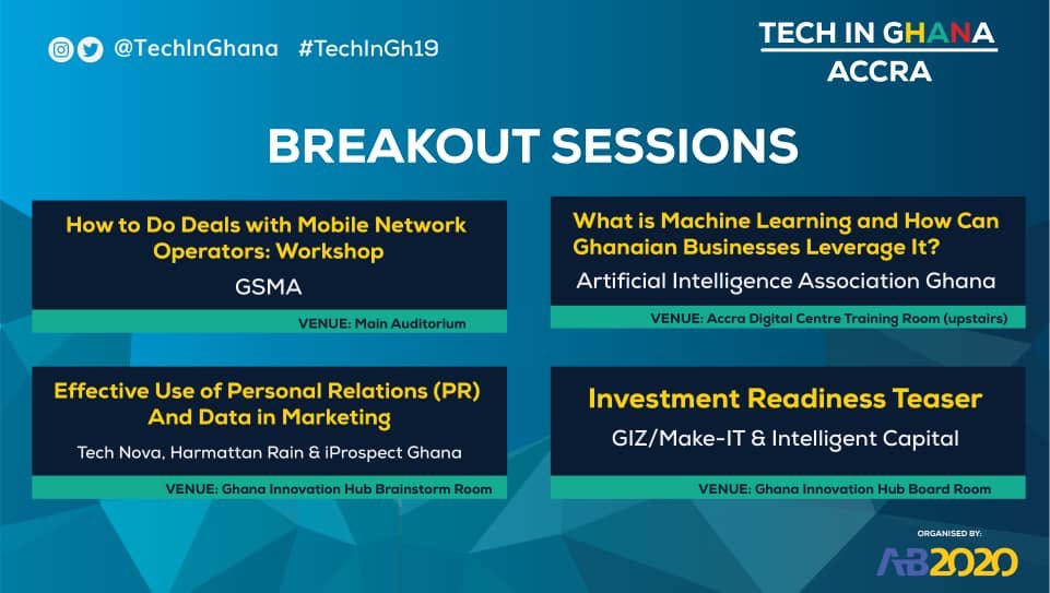 TechInGhana's tweet image. #TechinGh19 
Finally our parallel  break out sessions led by @gregoryomondi @GSMAi @Stark_Osae @jakuuire @TechNovaGh @LeticiaBrowne @pk_sage @stingg_