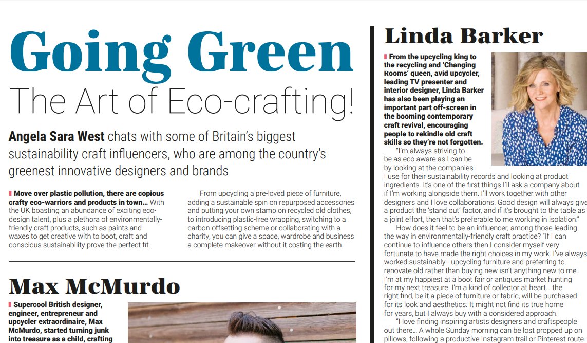 🖌️Linda Barker The Eco Crafter♻️
Check out my chat with Changing Rooms Queen <a href="/ReallyLinda/">Linda Barker</a> re. her love of sustainable crafting &amp; upcycling.
And look out for Linda’s new range of #wallpanels @multipanel_it &amp; beds <a href="/malivinguk/">Malivinguk</a> launching soon!
P.18 <a href="/CraftBiz/">Craft Business</a> : bit.ly/35efqXr