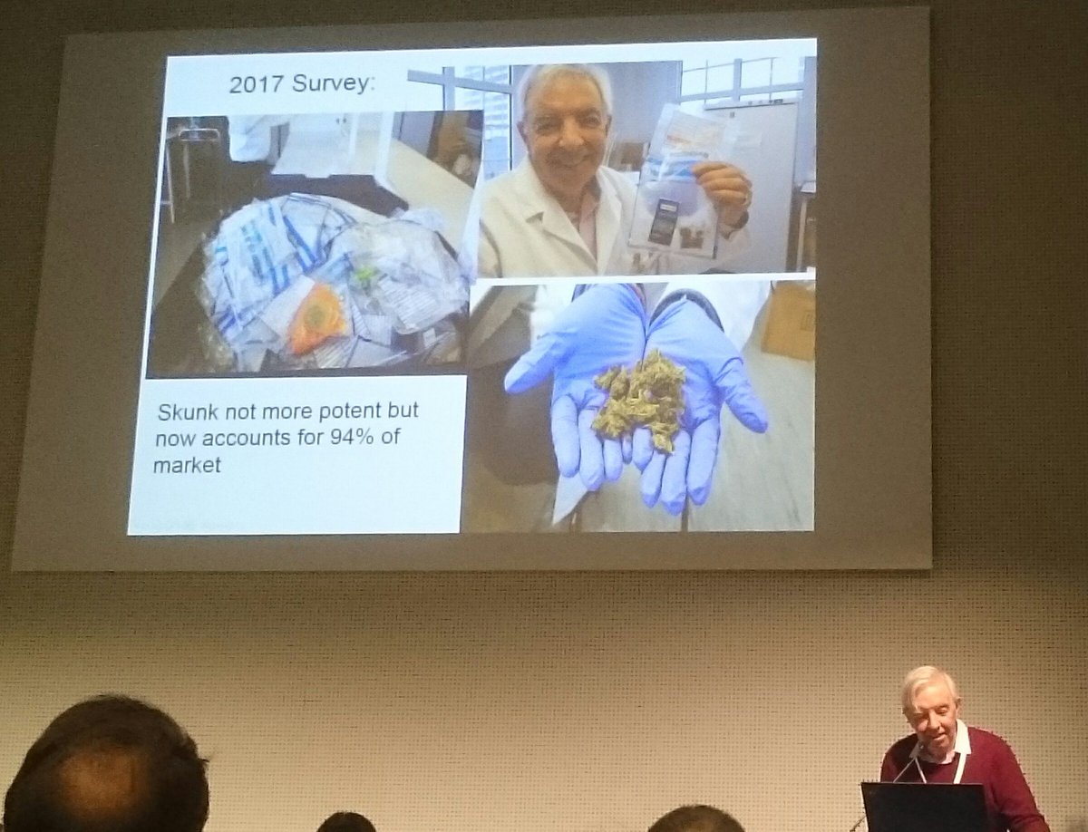 sbschink's tweet photo. Sir #RobinMurray presents @ #DGPPN on #cannabis. London use now 94% skunk, leads incidence across various European cities: 32% of all case of psychosis in London could be prevented if nobody smoked high potency cannabis. https://t.co/j5AgmDk3Jt