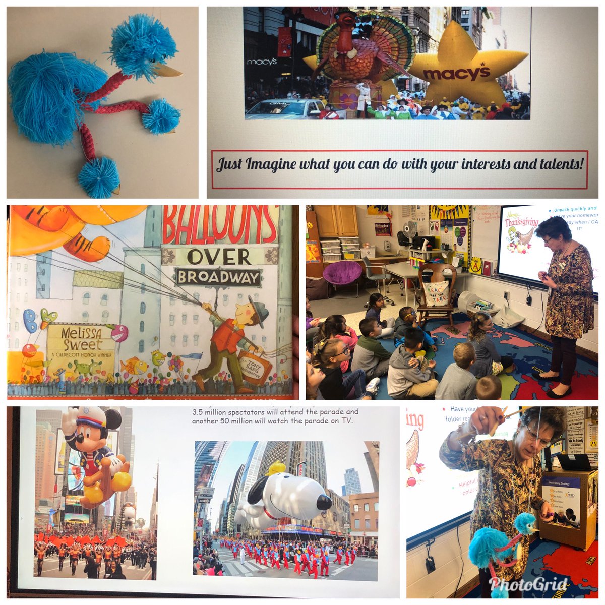 pam_oshea's tweet photo. We loved learning about the Macy’s Thanksgiving Day parade and the creativity of Tony Sarg with Mrs. Rychlik! #cesecho @CentervilleVB https://t.co/AF2VfsMhUN