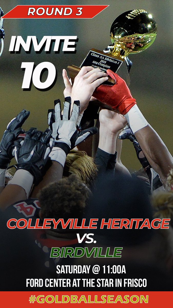 #invite10 EVERYONE INVITE 10 PEOPLE! <a href="/CHHS_FOOTBALL/">CHHS Football</a> <a href="/CHBandPride/">Colleyville Heritage Band</a> <a href="/CHBand_Boosters/">Colleyville Heritage Band Boosters</a> <a href="/CHPantherCheer/">Panther Cheer</a> <a href="/chhspepboys/">Pep Boyz</a> <a href="/chhspanteras/">Premier Panteras</a> <a href="/BlackAttackCHHS/">Black Attack</a> Tickets available here: seatgeek.com/2019-texas-hs-…