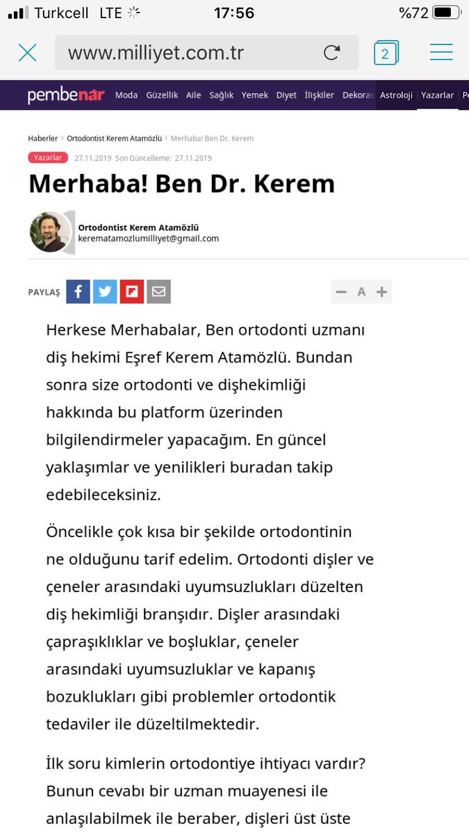 #Milliyet gazetesinde haftalık yazılarımız başladı @softdentubakerm http://www.milliyet.com.tr/pembenar/ortodontist-kerem-atamozlu/merhaba-ben-dr-kerem-2908574