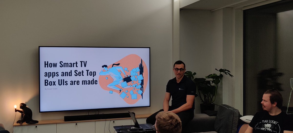 turkufrontend's tweet photo. Second talk of the day, @thedtxy is introducing us into the exciting world of building UIs for smart tvs and set top boxes.

#turkufrontend https://t.co/MsI8WAFN3b