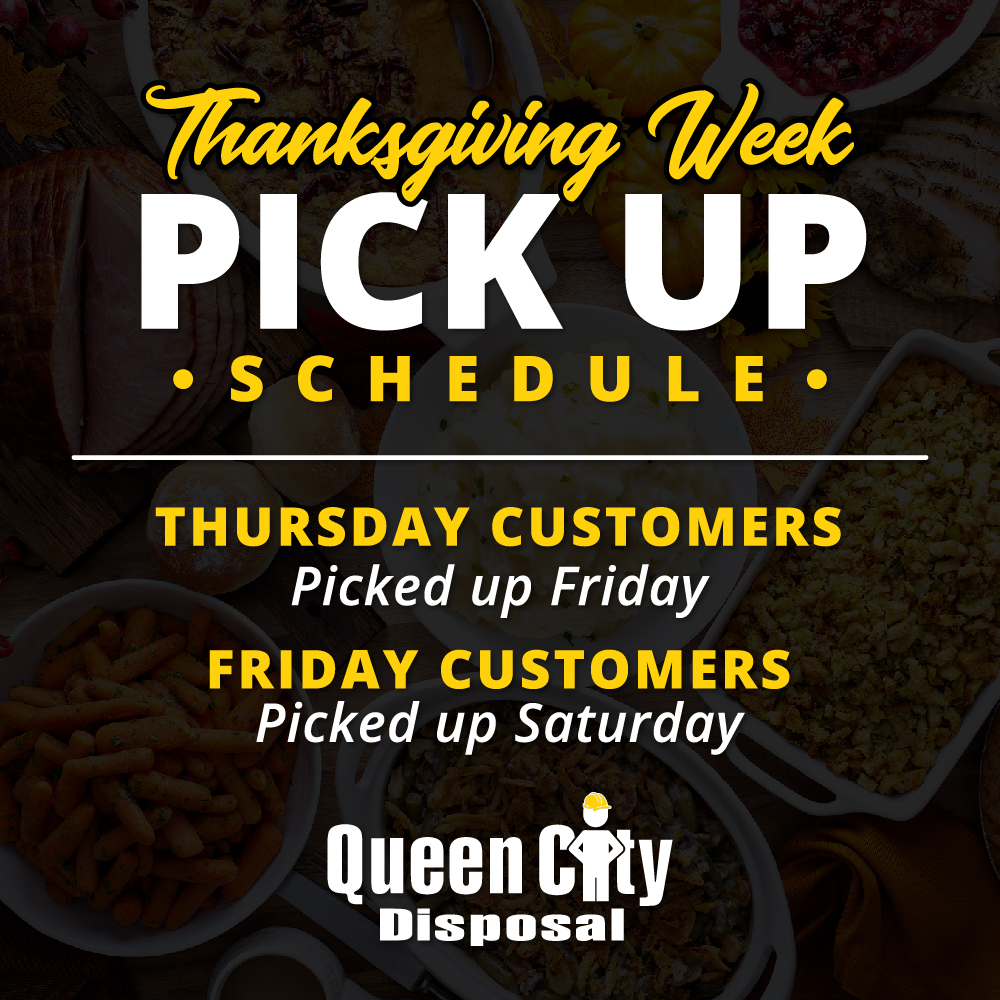 QCDisposal's tweet photo. Just a reminder that we're closed tomorrow &amp; operating on a one day delay the rest of the week. If your normal pick up is on Thursday, we will collect your can on Friday. If your pickup is on Friday, we will collect on Saturday. Thank you &amp; Happy Thanksgiving! https://t.co/eT2hf4Ex0l