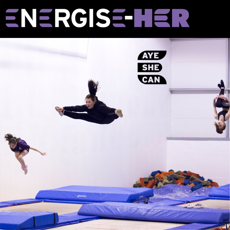 We are offering a Free Taster Session to girls aged 13-15 and any women over 16 as part of they @EnergiseHer #ayeshecan campaign.  We have buddies in place to welcome you, so come have a go! (P.S. 10mins on a trampoline is the same calorie burn as a 30min run 😲) Just email us.