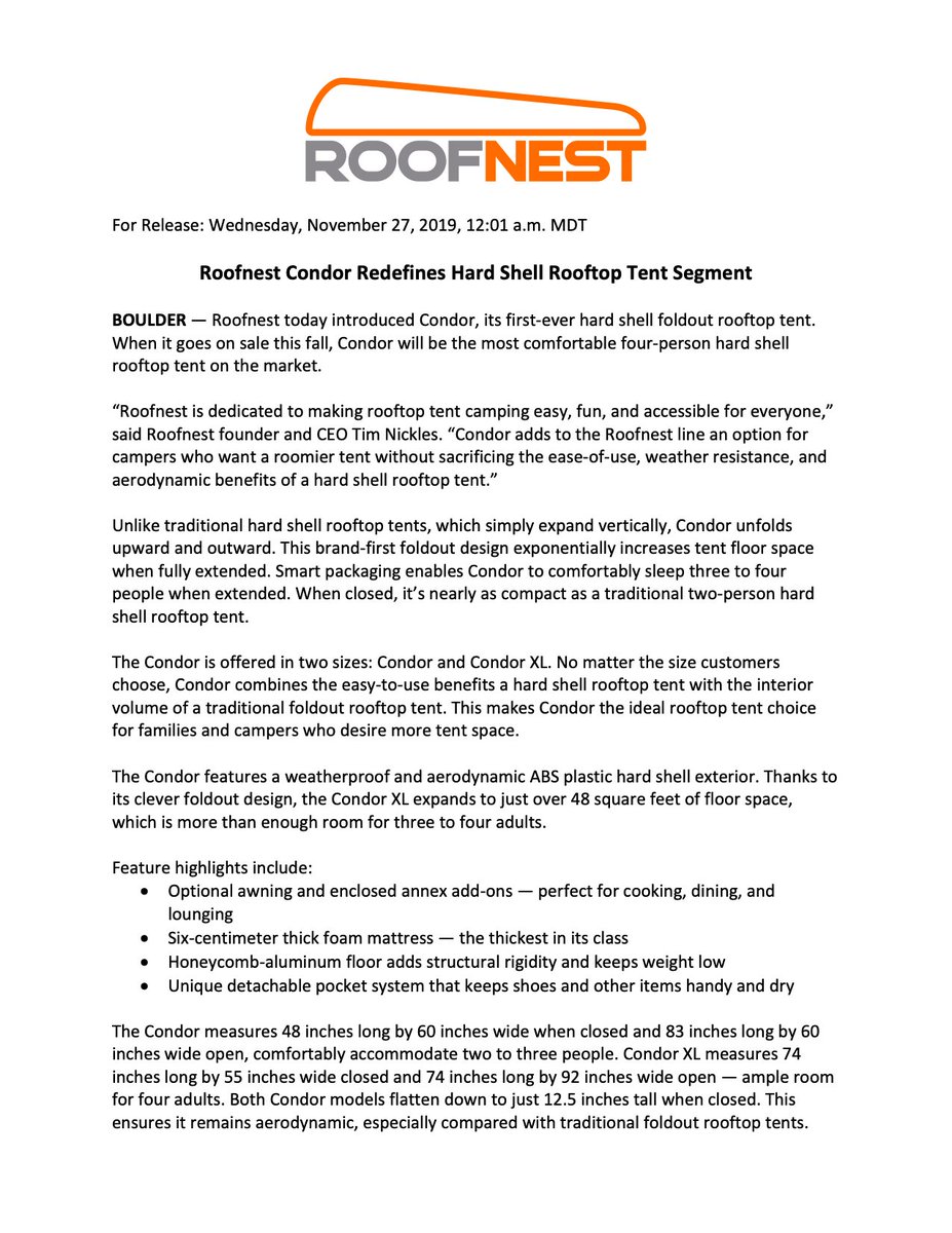 diffcomms's tweet image. Client @roofnest this morning revealed Condor, its first-ever four-person hard-shell foldout rooftop tent. You can check it out at roofnest.com/product/condor/ #rooftop #camping