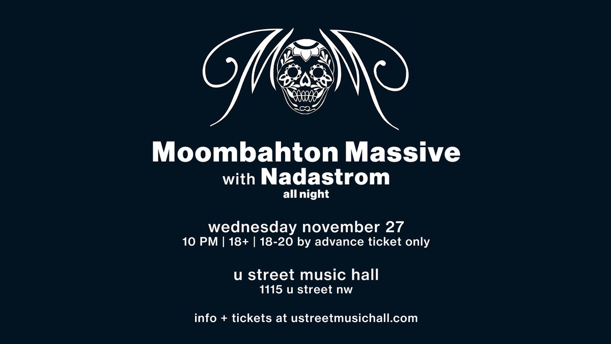 uhalldc's tweet photo. Start your Thanksgiving off tonight with our family at #MoombahtonMassive! 

Our friends @NADASTROM will be spinning all night long.
Tickets are still available, grab yours now.

📅: November 27
🚪: 10 PM
🎟: https://t.co/UxBqTNMaSg https://t.co/DTrU55rRhj
