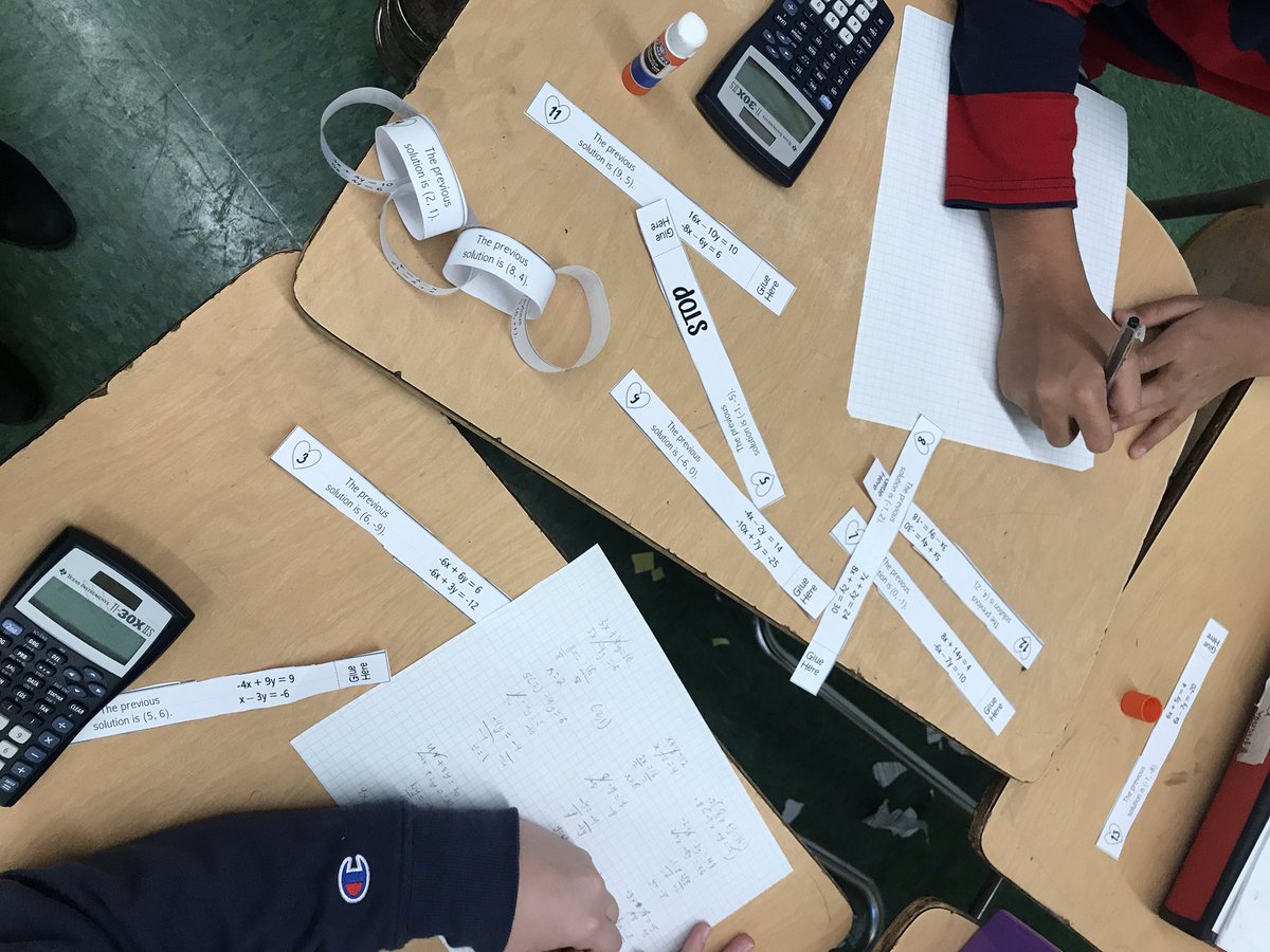 ndesousa_wdld's tweet photo. Ss practice solving system of equations and making a paper chain to check their work! @ms_woodland https://t.co/mOXA5HuawY