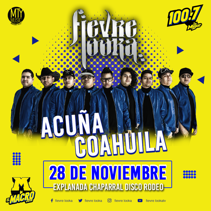 MonterreyMusic's tweet photo. 📅 | Mañana jueves 28 de noviembre la @fievre_looka
llega con toda su poderosa cumbia al #ElMacro de #LaMejorAcuña ¡No te lo pierdas! 🔥 https://t.co/4qq6mGlYU6