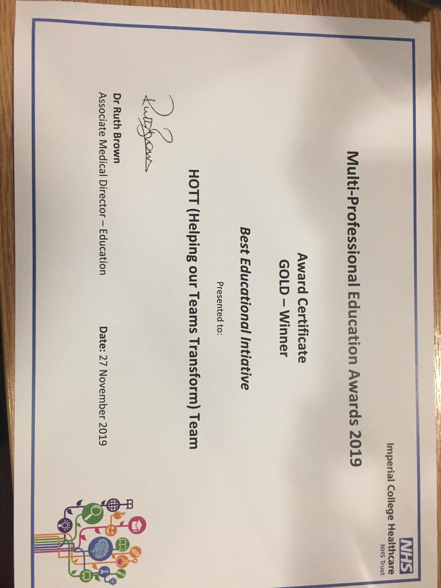 imperialqi's tweet photo. Congratulations to our fantastic #HOTT team on winning the award for best education initiative! A great example of collaborative working to support #patientsafety improvement @Faz_char @ma_mark @SyedSadie @Shonamaxwell8 https://t.co/vkuCOH0E7g