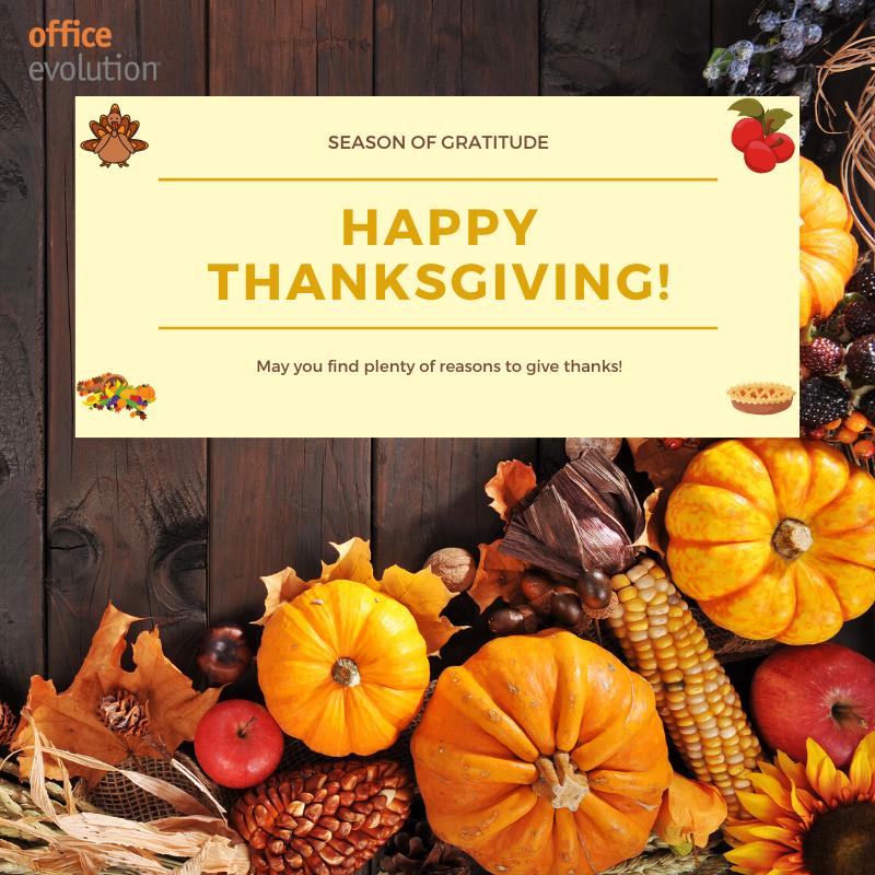 OEColumbus's tweet photo. At Office Evolution we are grateful for our many members and the privilege of helping them grow their businesses!
Happy Thanksgiving!
#Thanksgiving #Grateful https://t.co/0SGFMuUnoi