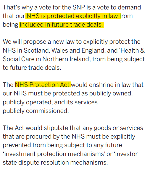 (Trade policy in manifestos—quick glance—cont.)7. Finally, the SNP(and apologies to Northern Ireland parties for not looking at theirs)No trade policy as such.• A lot on preventing the NHS from being in trade negotiations (pdf page 18)… https://www.snp.org/general-election-2019/22/25