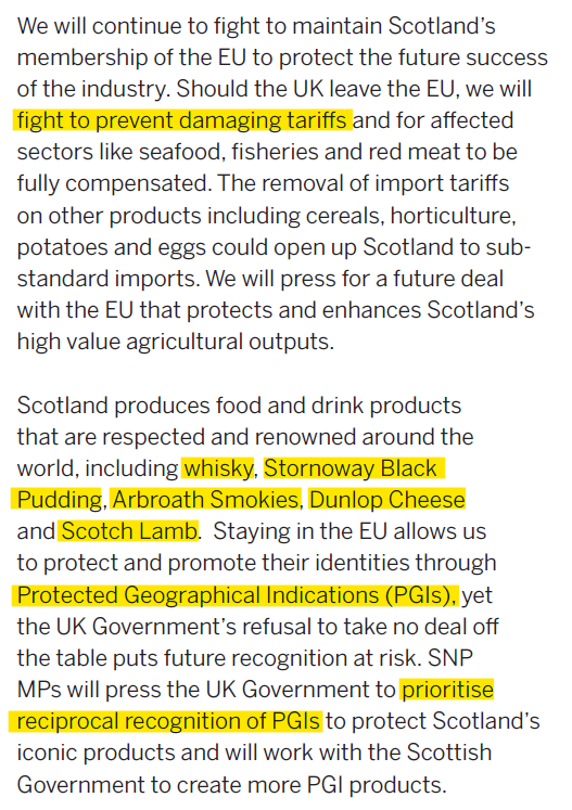 (The SNP manifesto, cont.)• Defending Scottish agriculture, food/drink, and fisheries products against trade barriers eg, no-deal or hard Brexit.• Plus: strong protection for Arbroath smokies and other geographical indications. https://www.snp.org/general-election-2019/ (p.39)23/25