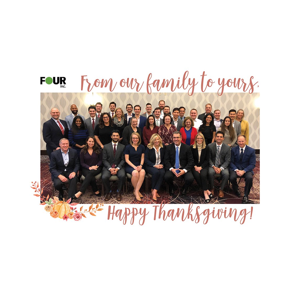 Four_Inc's tweet photo. Wishing all our partners, customers, and employees a wonderful holiday. From our family to yours, Happy Thanksgiving! #FOURtunate #fourinc https://t.co/MArg0ZT3Ce