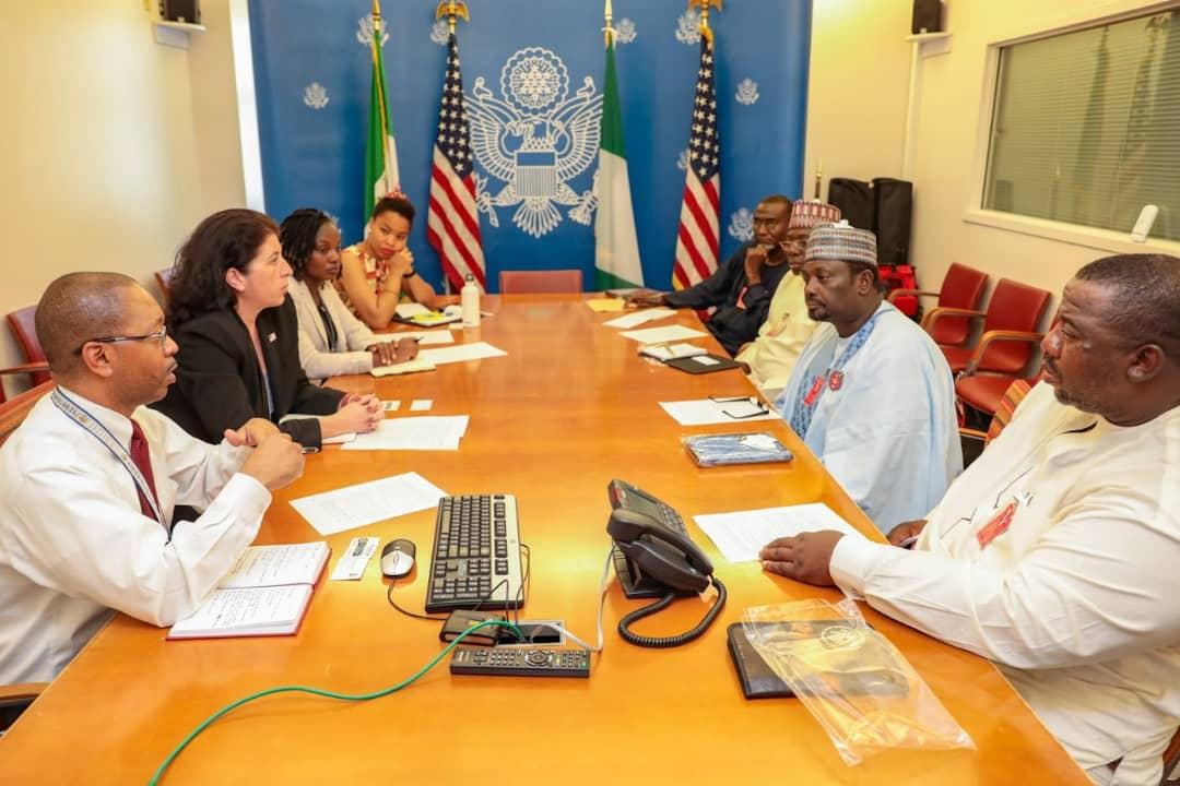 Hon_modibbo's tweet photo. Along with my colleague @Hon_MSadiq Commissioner of Commerce and Industry, @BauchiState with our team, we met with the Head  of Environment, Science, Technology and Health Economic Section at the @USEmbassyAbuja Katherine Kaetzer-Hodson https://t.co/xxTsjU1xi7